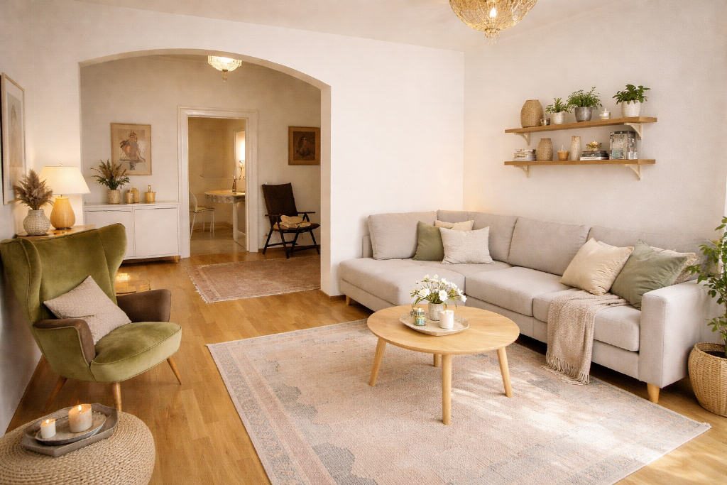 Wohnen am Augustaplatz - Helle 3-Zimmer-Eigentumswohnung mit Balkon und Charme — Wohnbereich
